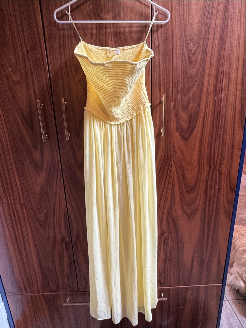 Ramy Brook Yellow Smocked Spaghetti-Strap Maxi Coverup
